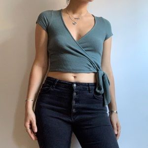 Blue-green Cropped Wrap Top